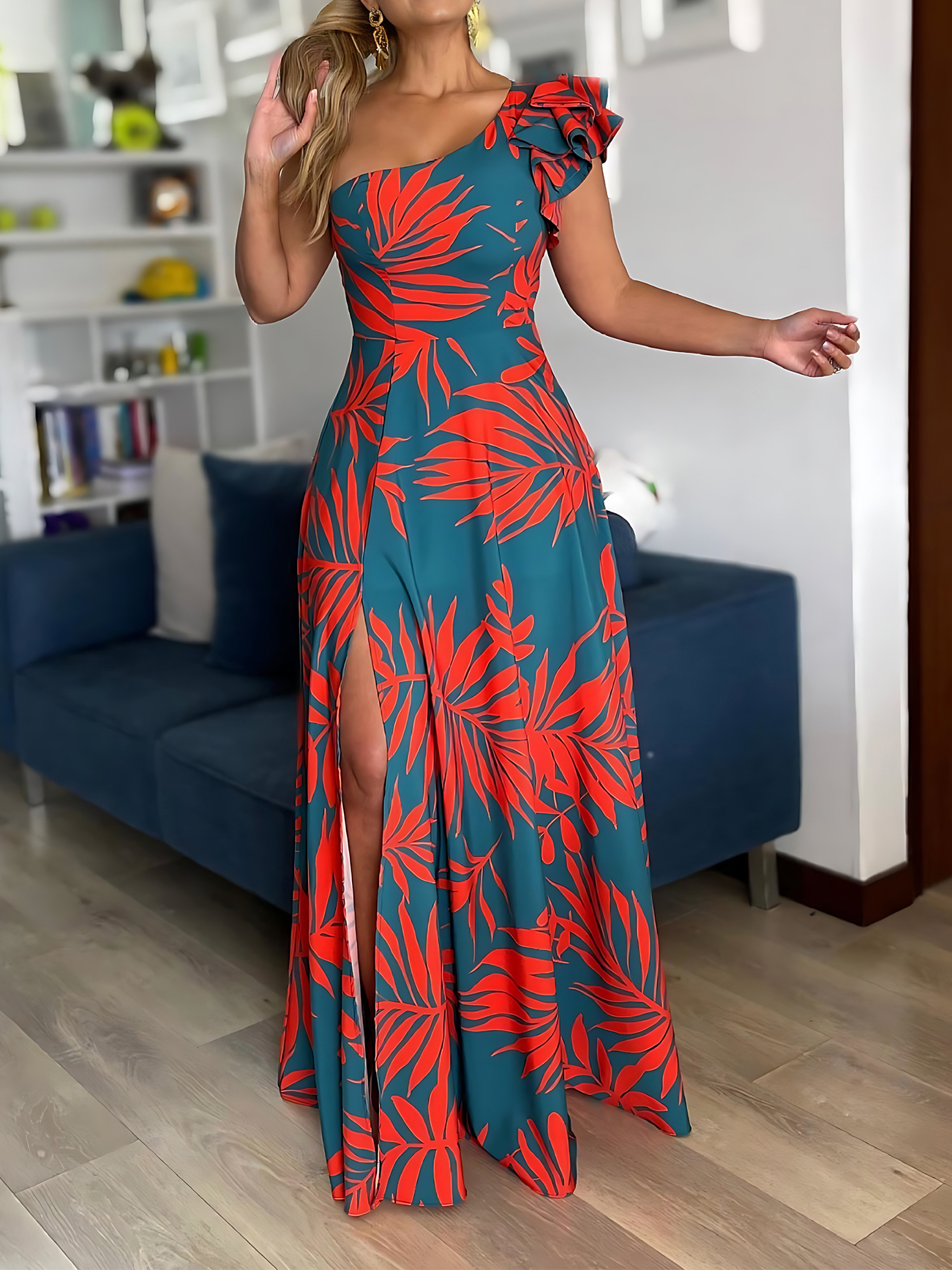 Women Formal Wear Zara - One Shoulder Tropical Print Maxi Dress