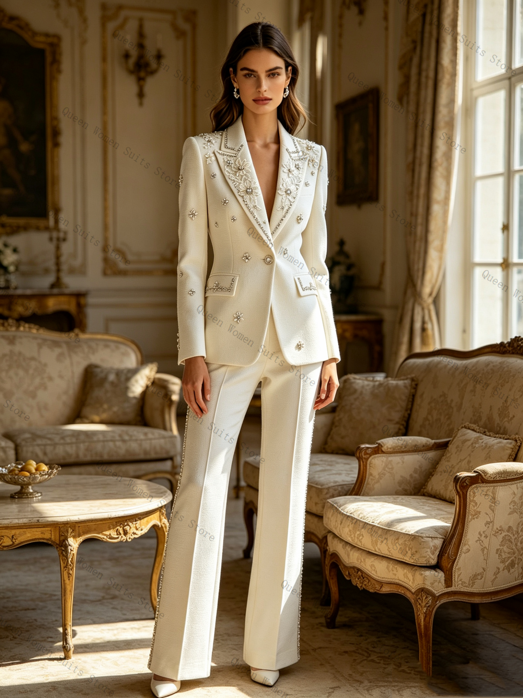White Crystals Women Suit Set  - Women Formal Wear Blazer Set reseña y precio