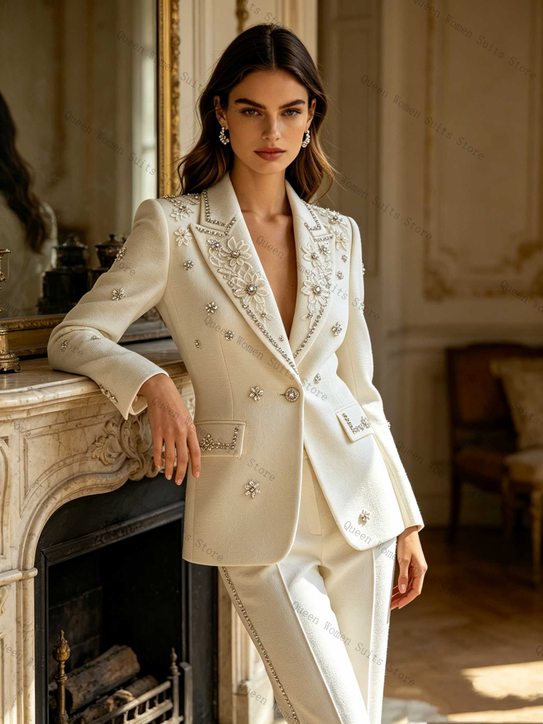 White Crystals Women Suit Set  - Women Formal Wear Blazer Set reseña y precio