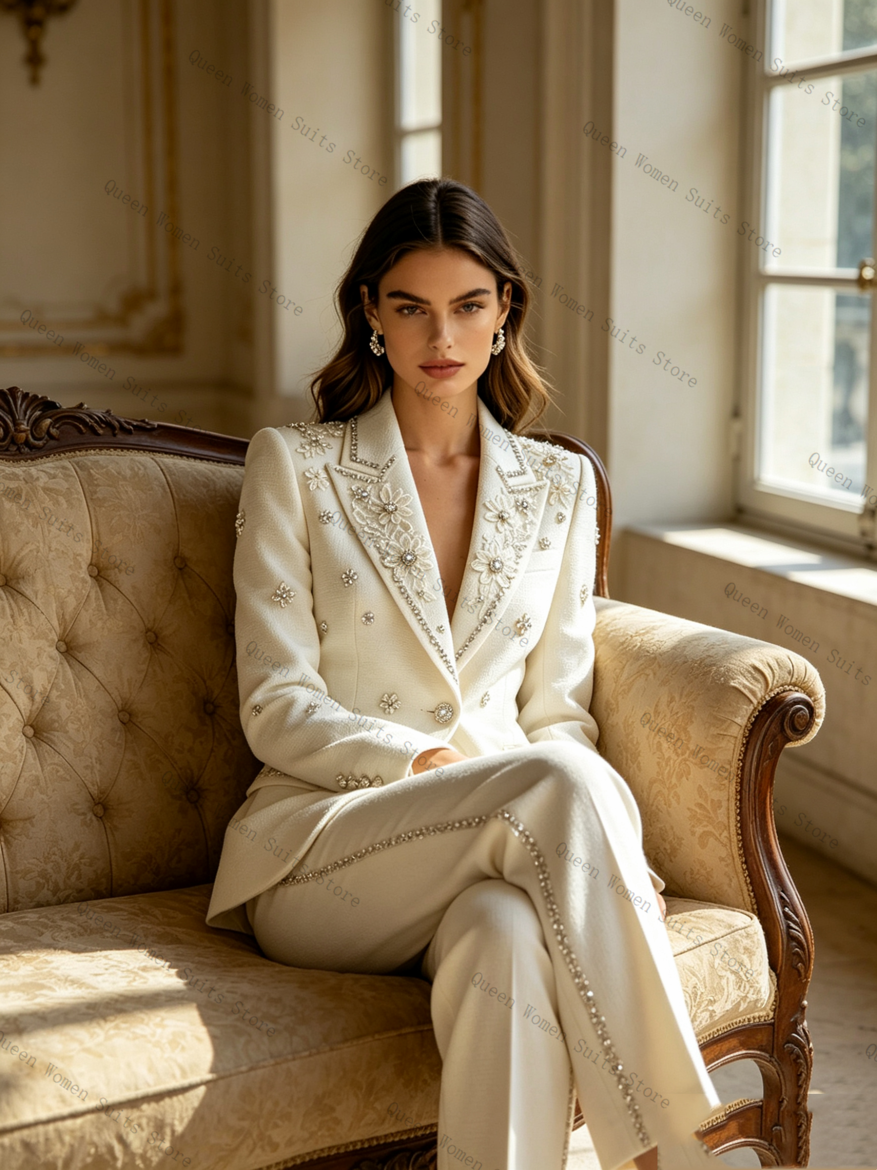 White Crystals Women Suit Set  - Women Formal Wear Blazer Set reseña y precio