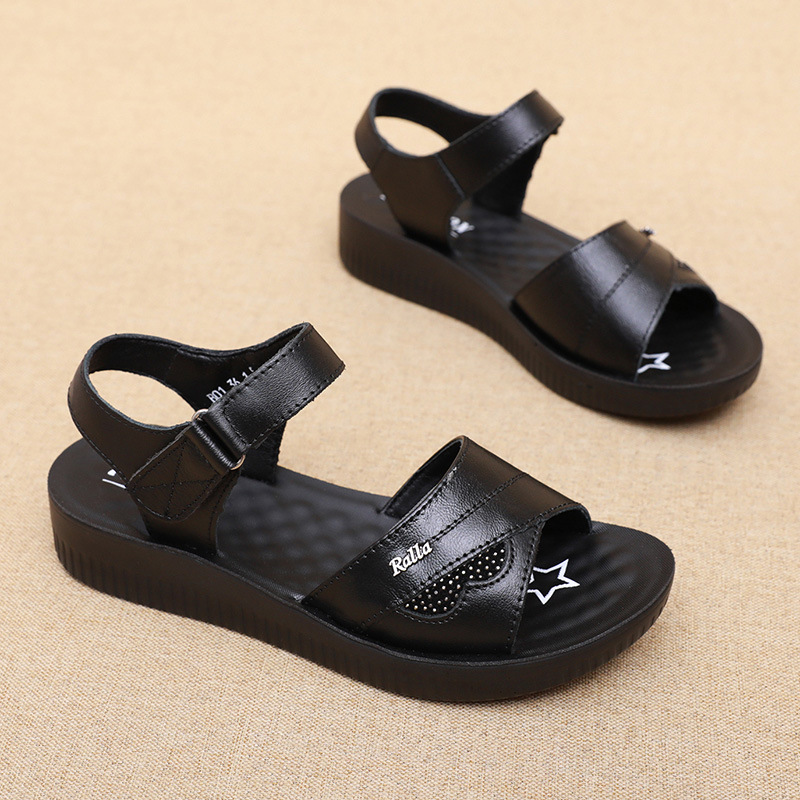 Black Leather T-Strap Peep Toe - Formal Women Daily Wear Sandals reseña y precio