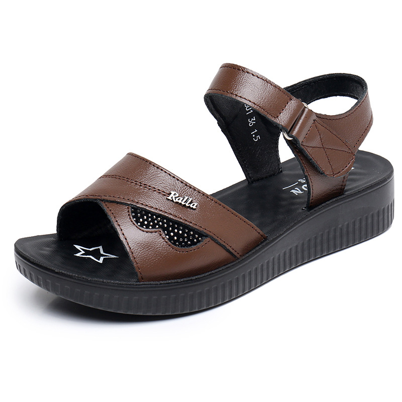 Black Leather T-Strap Peep Toe - Formal Women Daily Wear Sandals reseña y precio