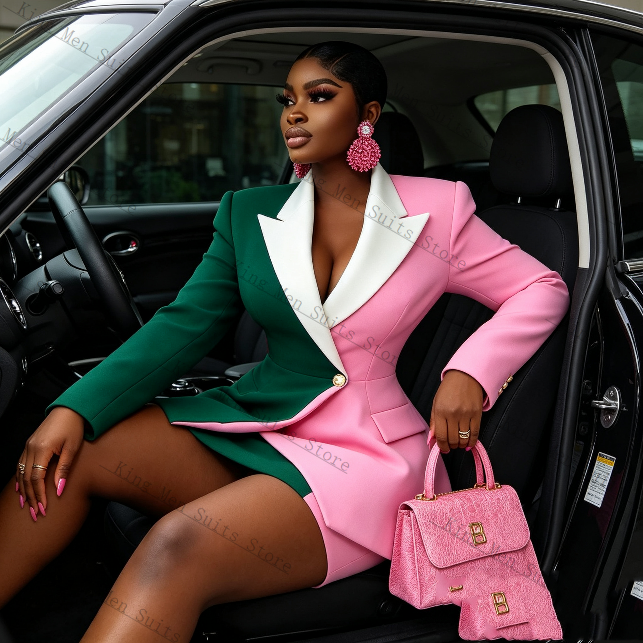 Pink Green Women Suit Skirt Se - Women Formal Wear Blazer Set reseña y precio