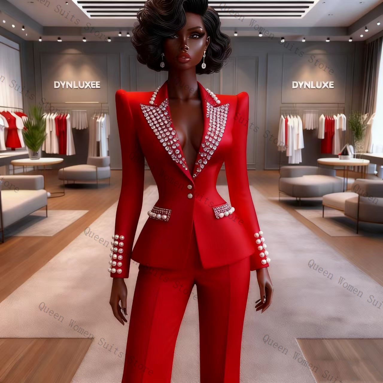 Pearls Red Women Suit Pants Se - Women Formal Wear Blazer Set reseña y precio