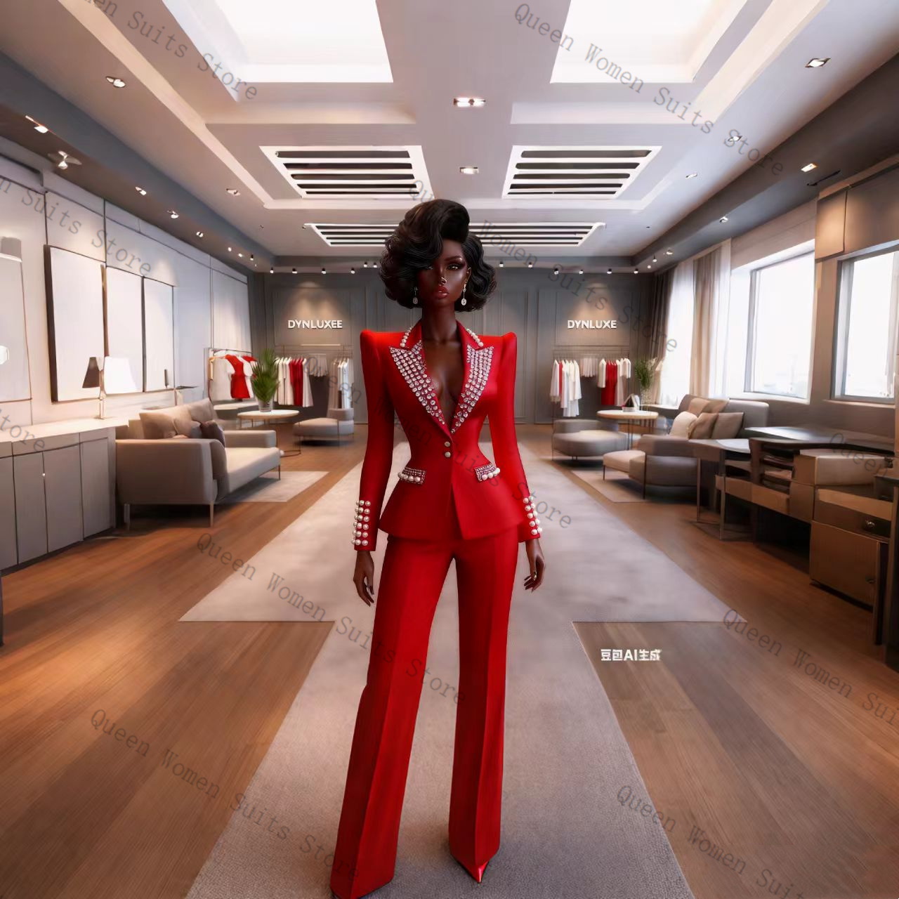 Pearls Red Women Suit Pants Se - Women Formal Wear Blazer Set reseña y precio