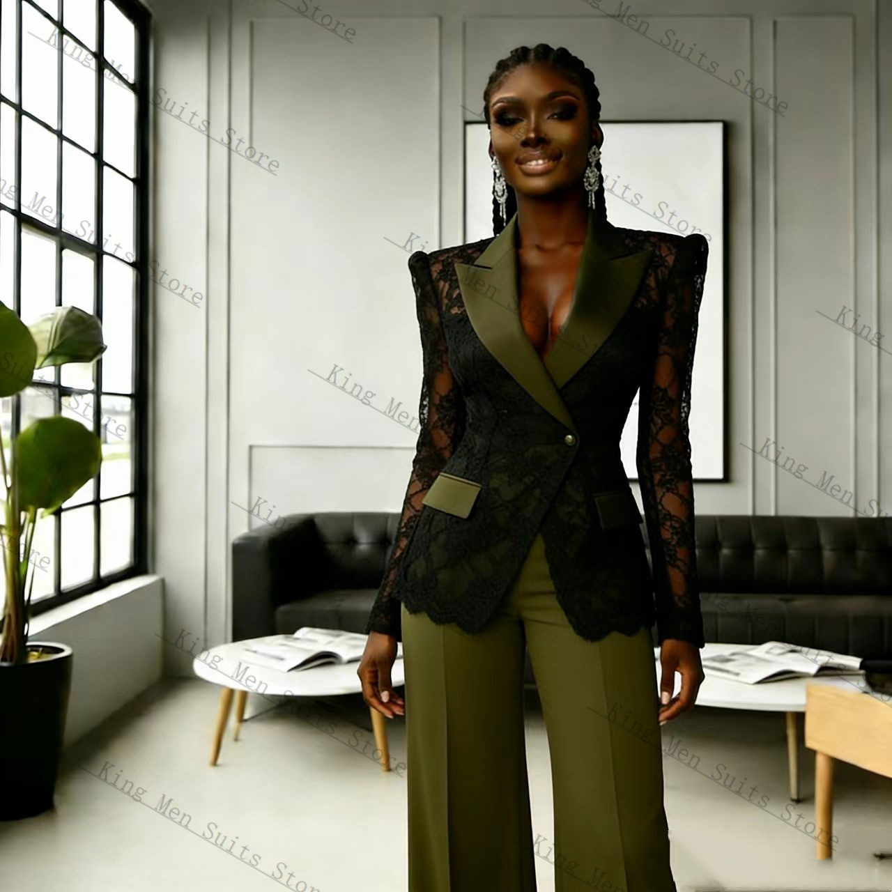 Green Black Lace Women Suit Se - Women'S Formal Wear For A Wedding Guest reseña y precio