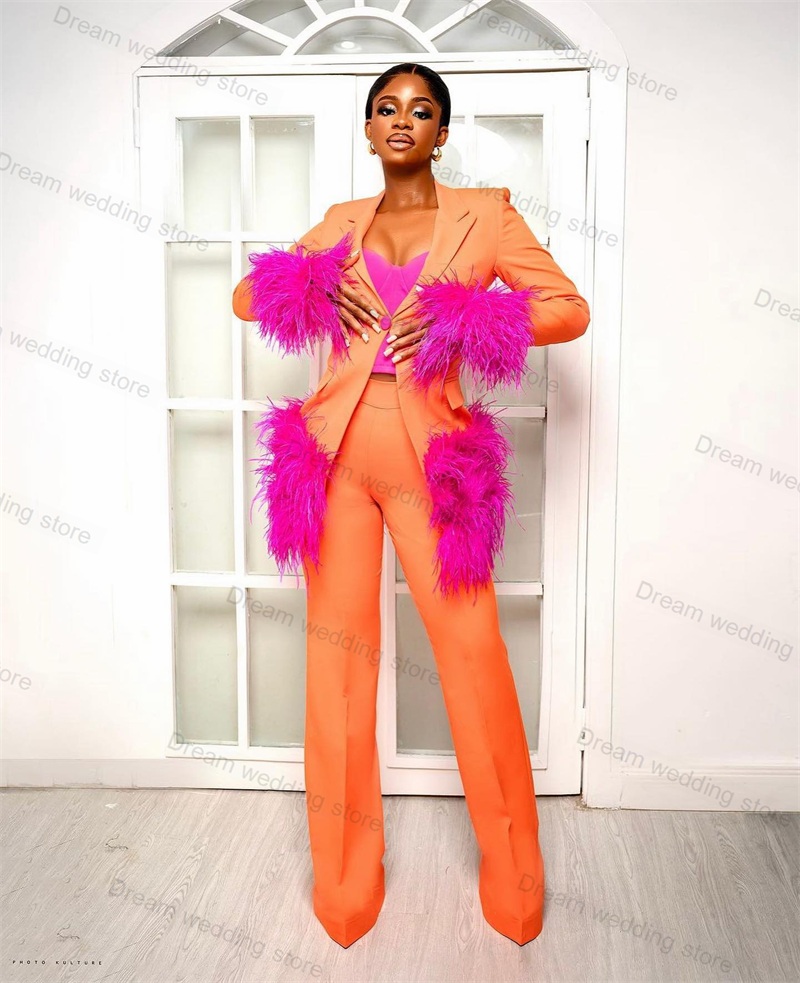 Ostrich Feather Orange Women S - Women Formal Wear Blazer Set reseña y precio