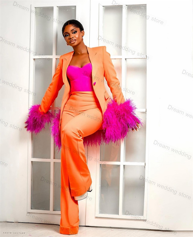 Ostrich Feather Orange Women S - Women Formal Wear Blazer Set reseña y precio