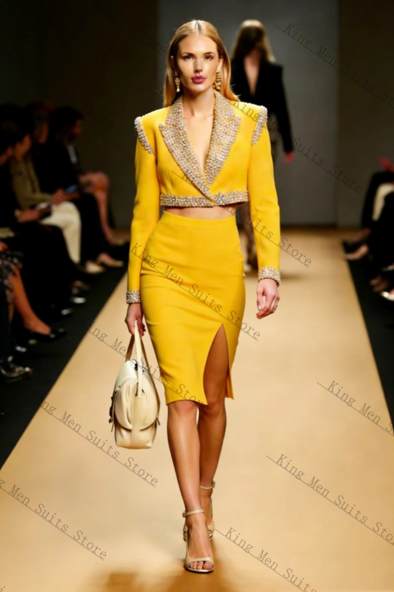 Yellow Crystals Women Suit Ski - Women'S Formal Wear For A Wedding Guest reseña y precio