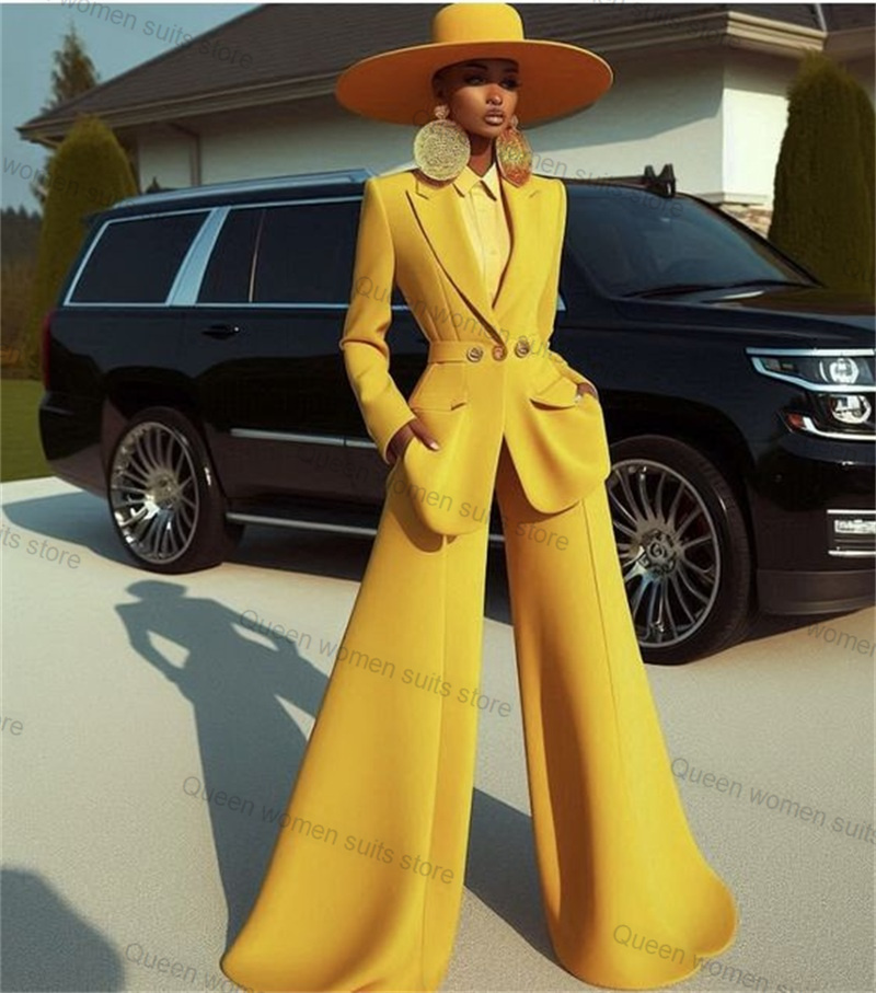 Yellow Cotton Women Suit Set 2 - Women Formal Wear Blazer Set reseña y precio
