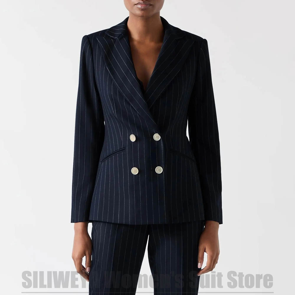 Women's Navy Blue Striped Suit - Women Formal Wear For Meeting reseña y precio