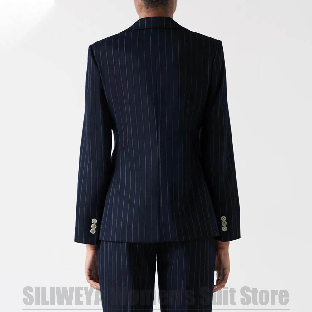 Women's Navy Blue Striped Suit - Women Formal Wear For Meeting reseña y precio