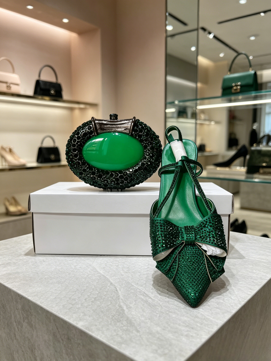 Dark Green Big Oval Gem Rhines - Slingback Heel Formal reseña y precio