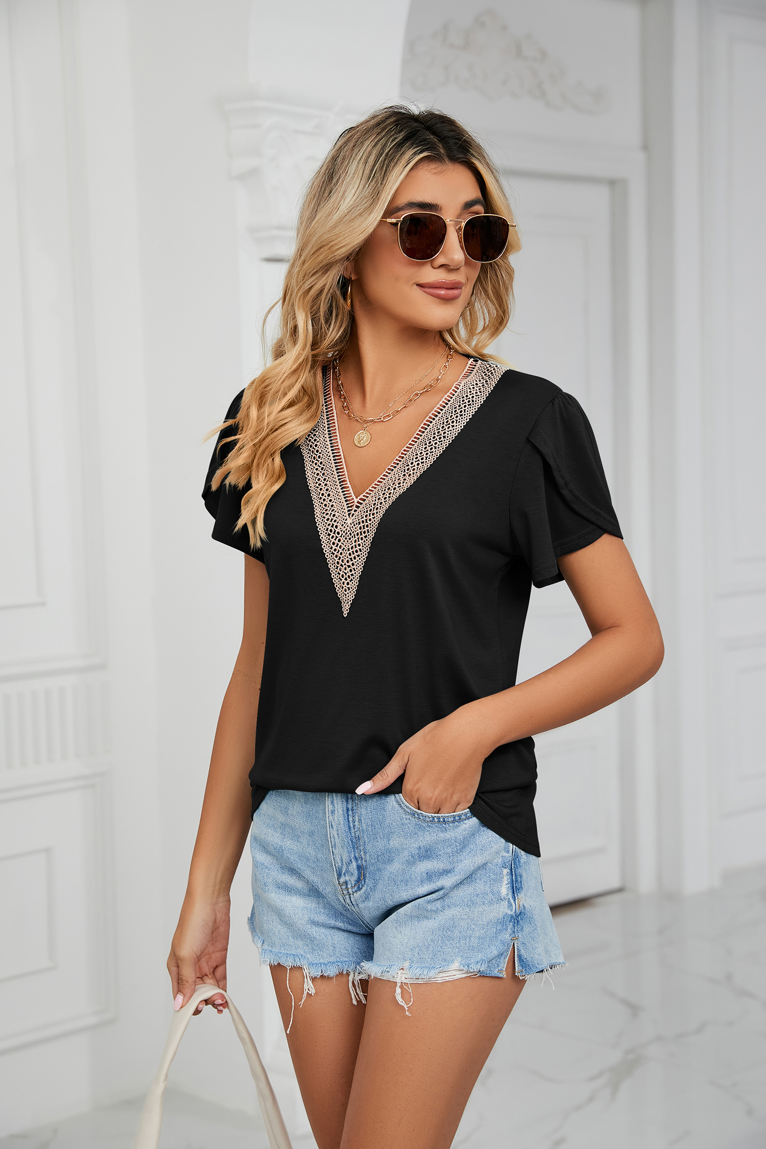 Women's V Neck Lace Trim T Shi - Women Formal Blouses For Evening Wear reseña y precio