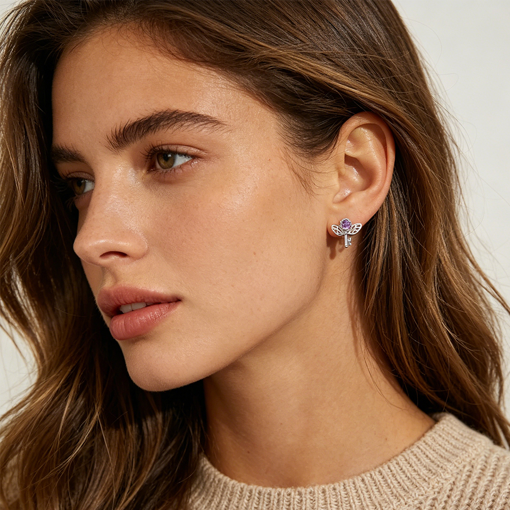 Retro Key Amethyst Stud Earrin - Women Formal Wear For Meeting reseña y precio