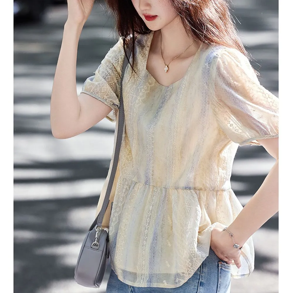 Women Korean Style Loose Puff  - Women Formal Blouses For Evening Wear reseña y precio