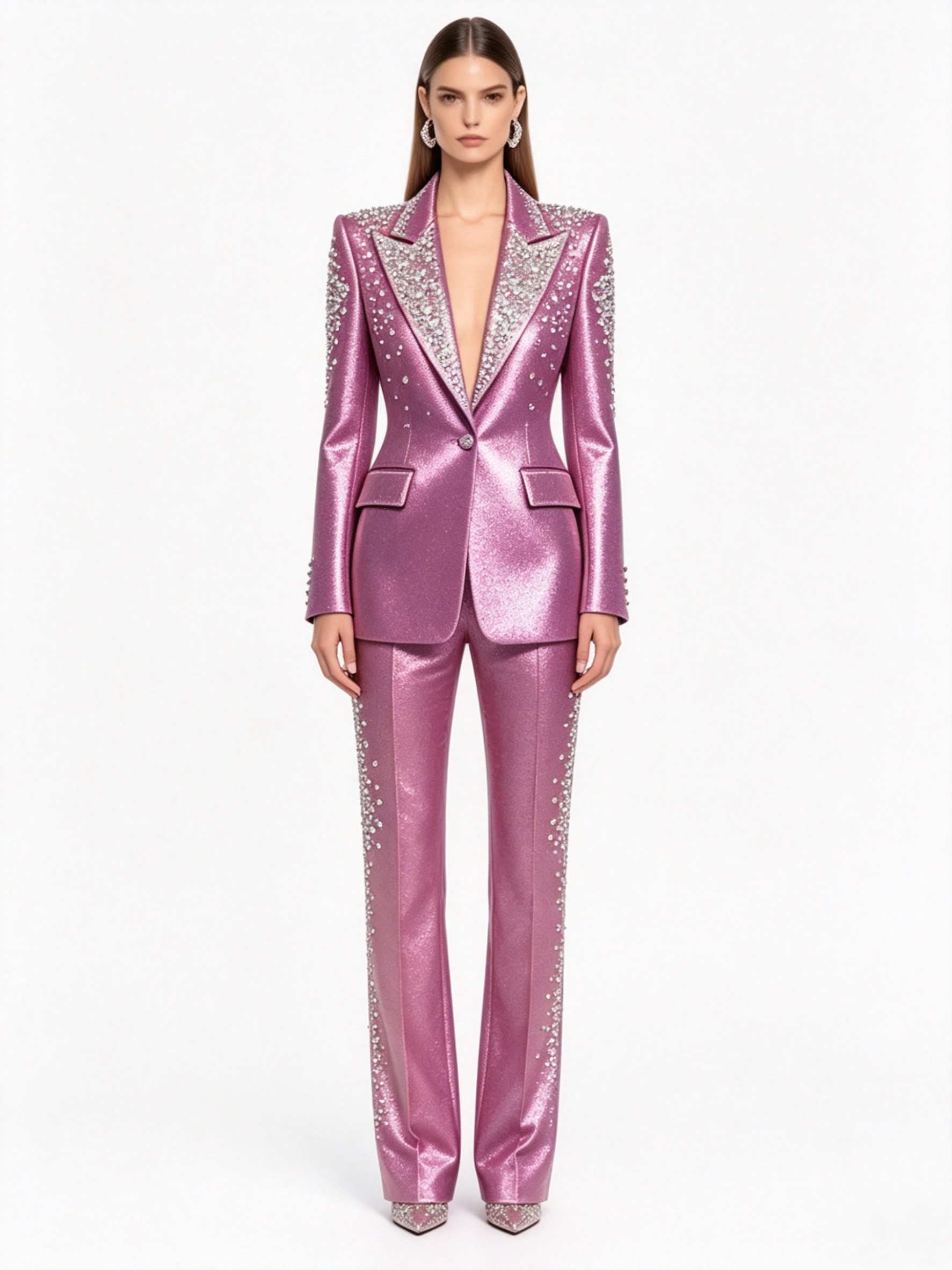Luxury Crystals Pink Satin Wom - Women Formal Wear Blazer Set reseña y precio