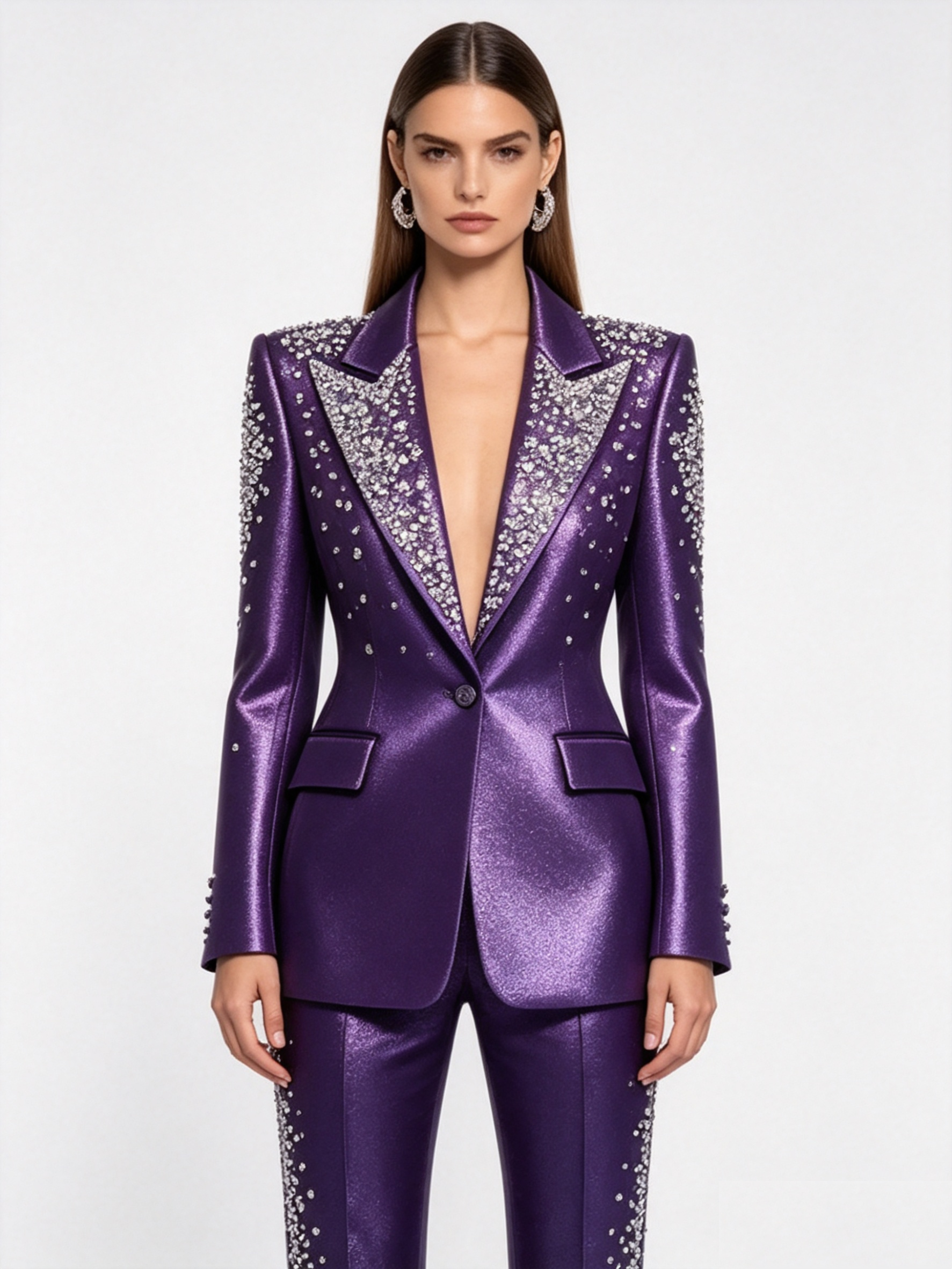 Luxury Crystals Pink Satin Wom - Women Formal Wear Blazer Set reseña y precio